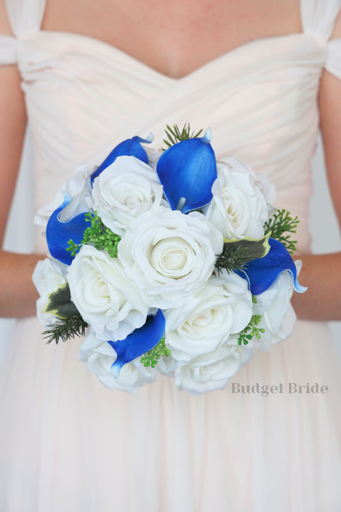 Silk Wedding Bouquet in Blue and White - $39.50 | Wichita Collection