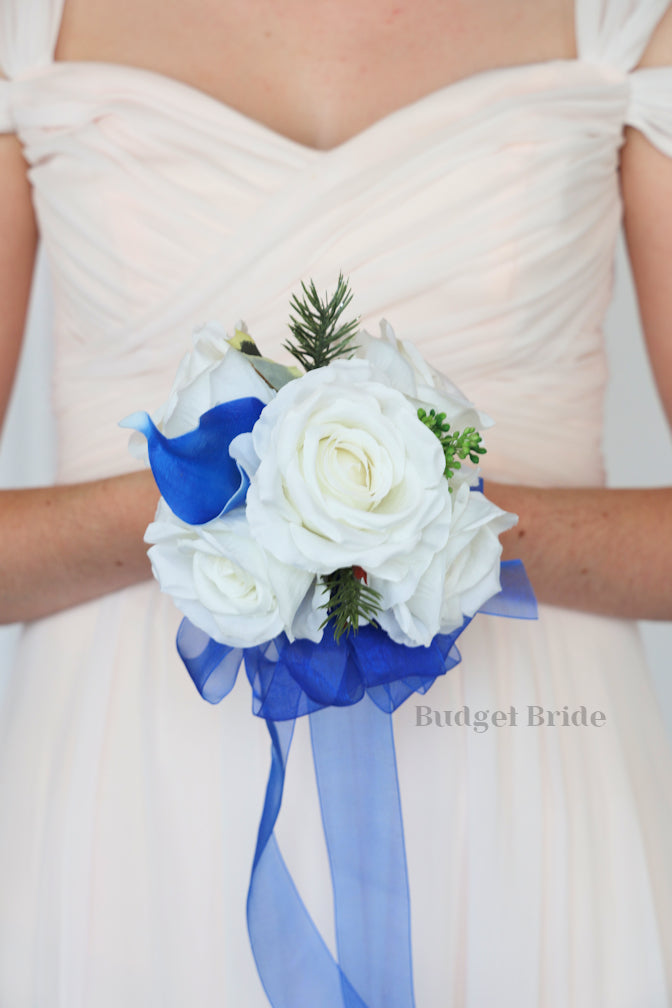 Silk Wedding Bouquet in Blue and White - $39.50 | Wichita Collection