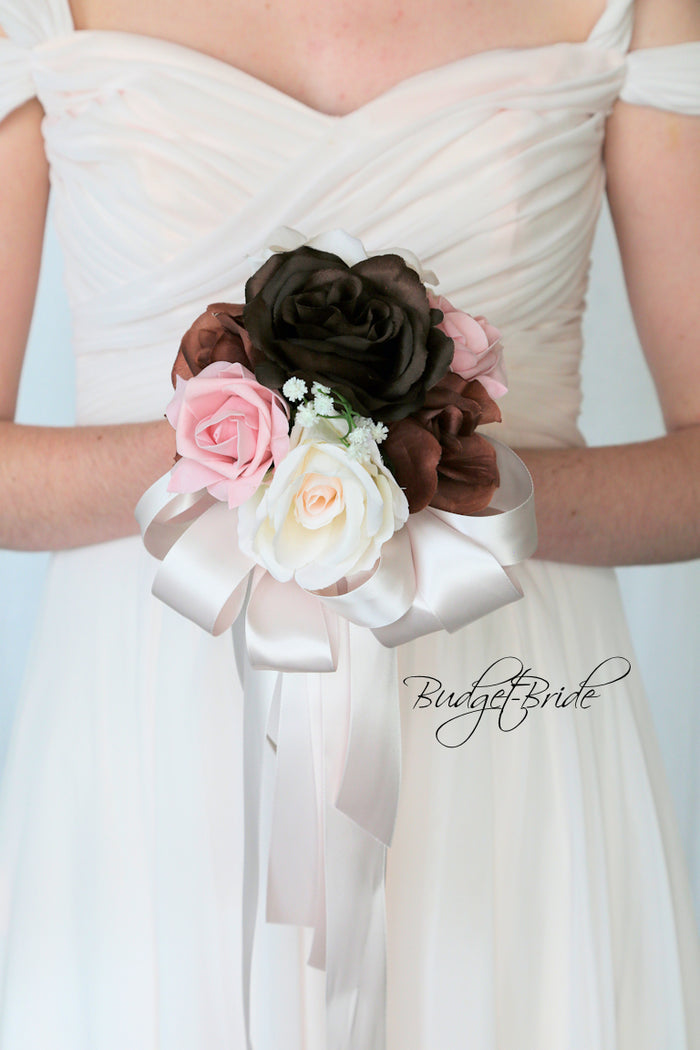 Silk Wedding Bouquet in Brown and Pink - $170.00 | Arbor Collection