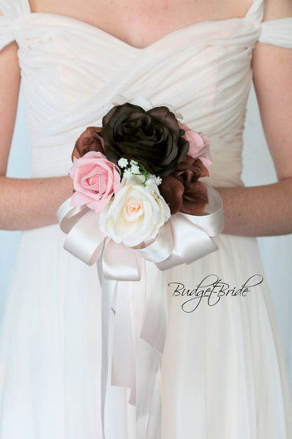 Silk Wedding Bouquet in Brown and Pink - $39.50 | Arbor Collection