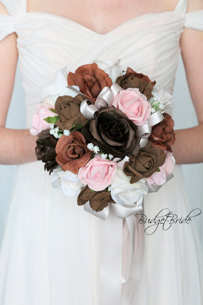 Silk Wedding Bouquet in Brown and Pink - $39.50 | Arbor Collection