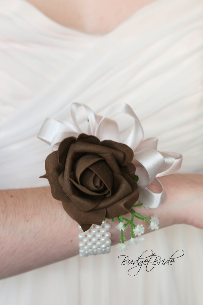 Silk Wedding Bouquet in Brown and Pink - $39.50 | Arbor Collection