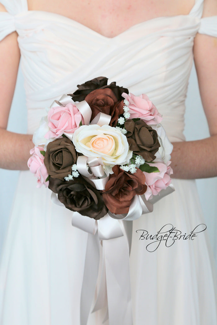 Silk Wedding Bouquet in Brown and Pink - $58.50 | Arbor Collection