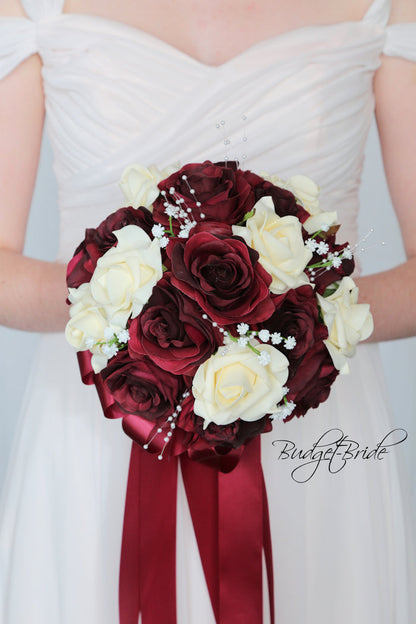 Silk Wedding Bouquet in Burgundy and Cream - $170.00| Baro Collection