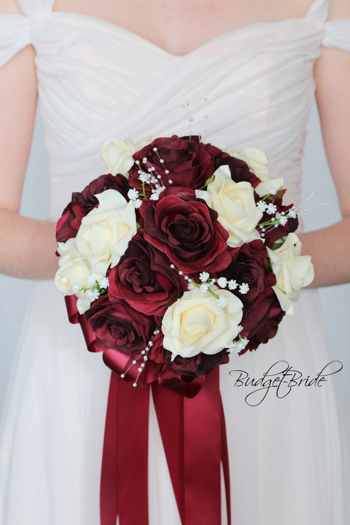Silk Wedding Bouquet in Burgundy and Cream - $170.00| Baro Collection