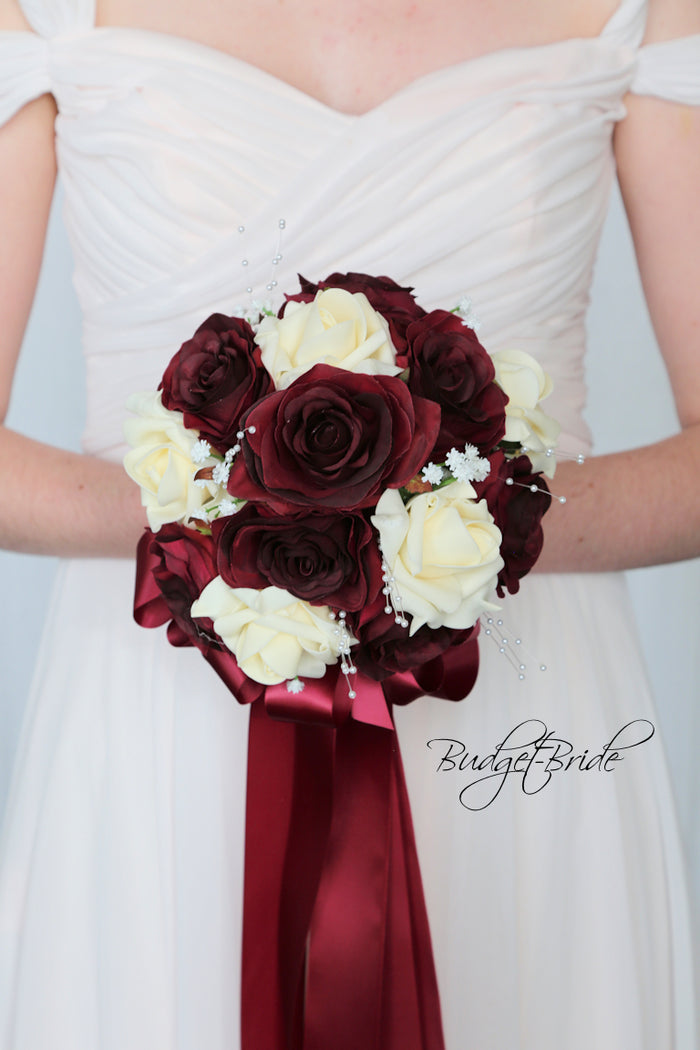 Silk Wedding Bouquet in Burgundy and Cream - $170.00| Baro Collection