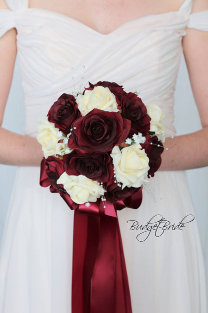 Silk Wedding Bouquet in Burgundy and Cream - $170.00| Baro Collection