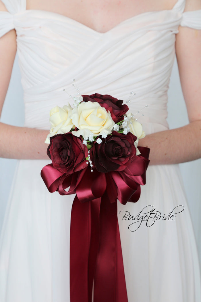 Silk Wedding Bouquet in Burgundy and Cream - $170.00| Baro Collection
