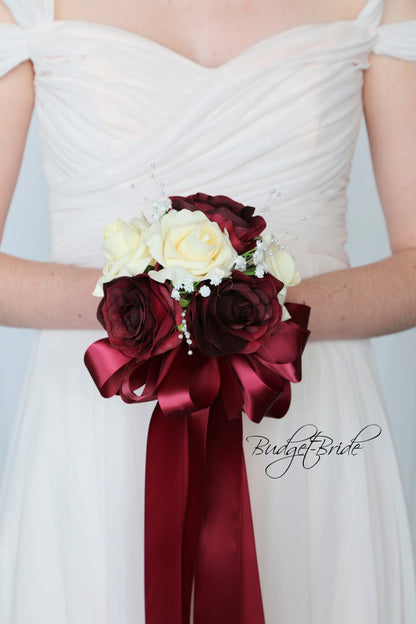 Silk Wedding Bouquet in Burgundy and Cream - $170.00| Baro Collection
