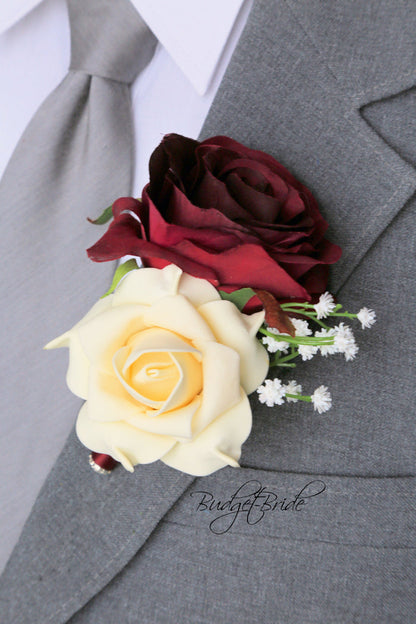 Silk Wedding Bouquet in Burgundy and Cream - $170.00| Baro Collection