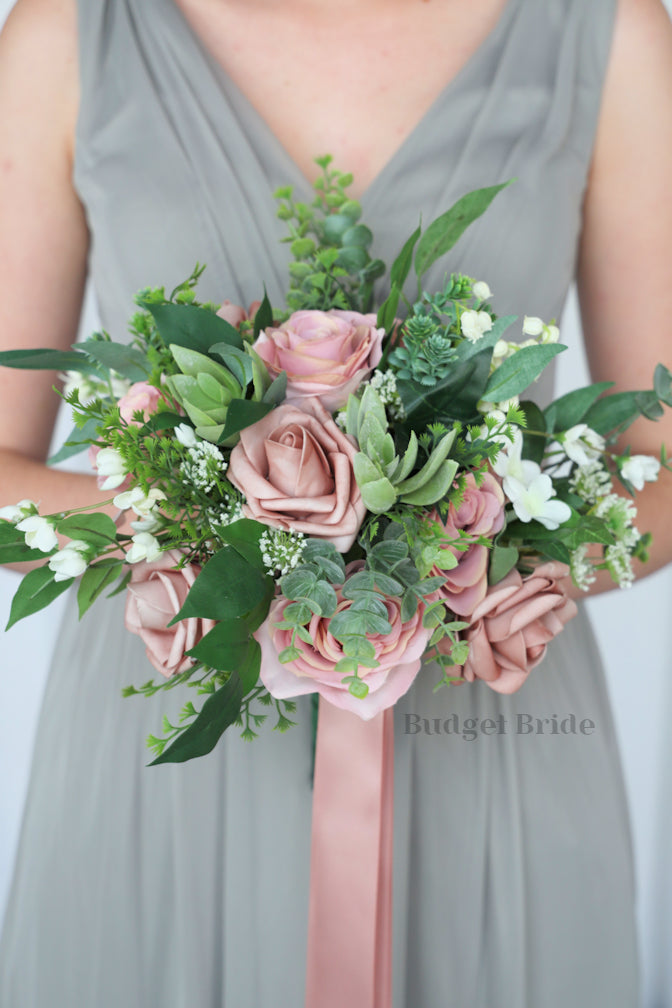 Silk Wedding Bouquet in Dusty Rose and Mauve - $170.00 | Amire Collection