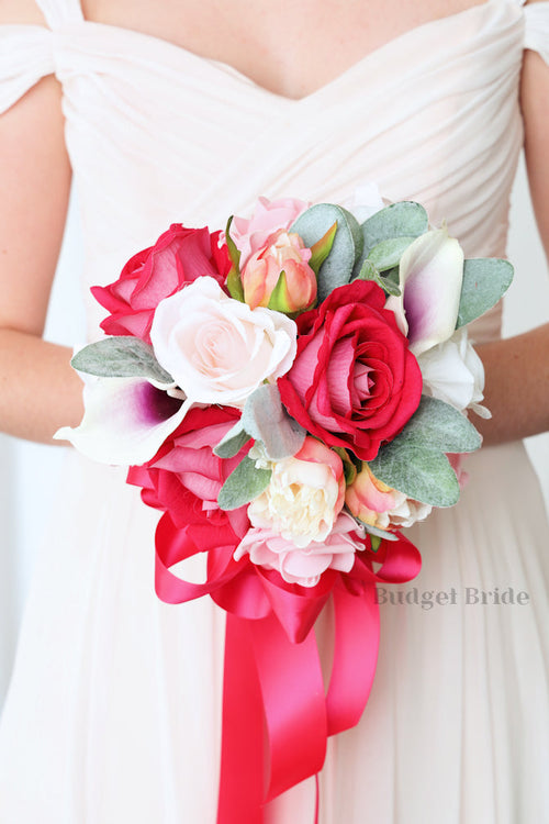 Silk Wedding Bouquet in Hot and Light Pink - $58.50 | Tommie Collection