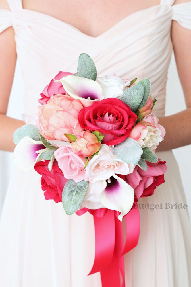 Silk Wedding Bouquet in Hot and Light Pink - $58.50 | Tommie Collection