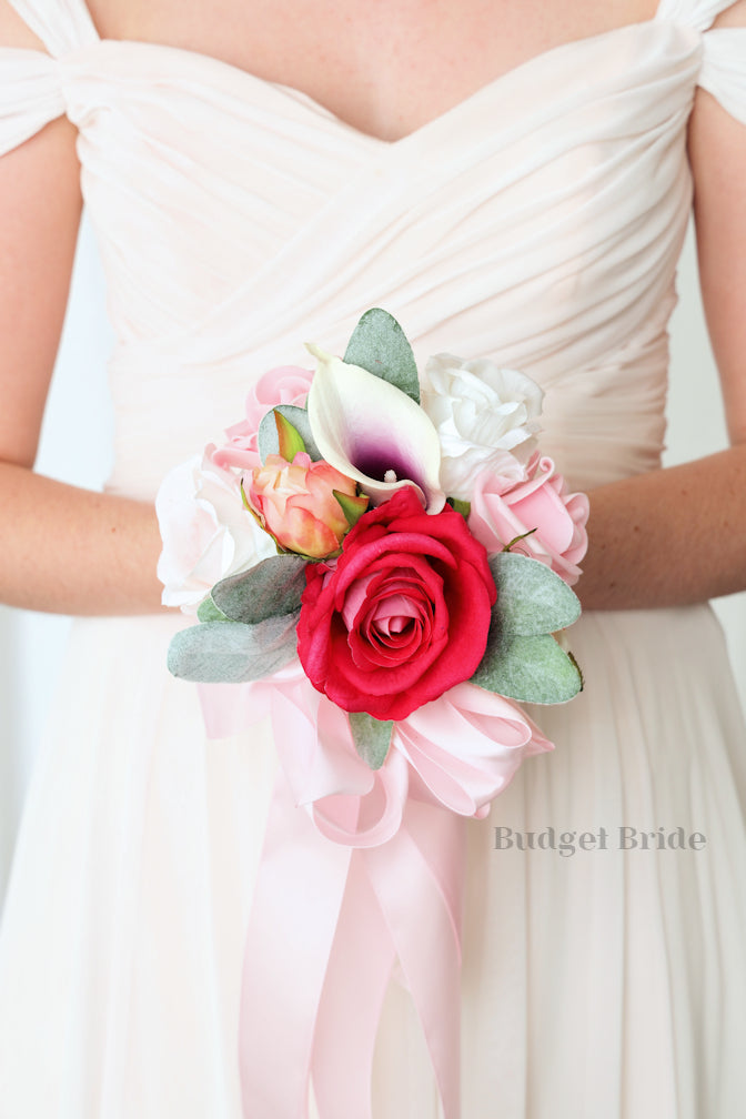 Silk Wedding Bouquet in Hot and Light Pink - $58.50 | Tommie Collection
