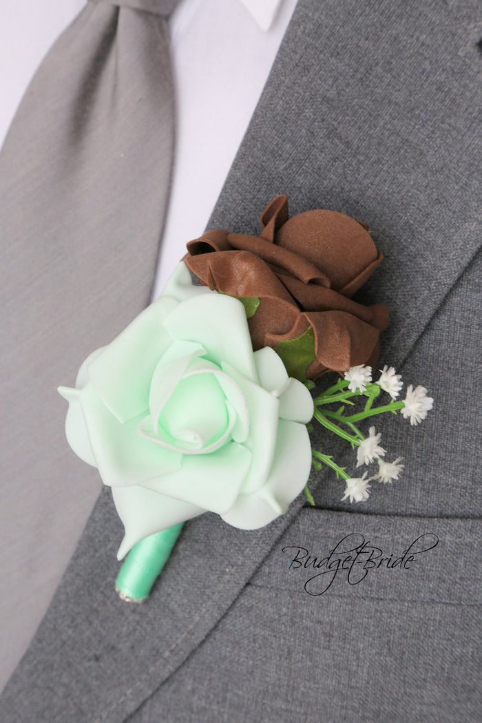 Silk Wedding Bouquet in Mint and Brown - $170.00 | Flagstaff Collection