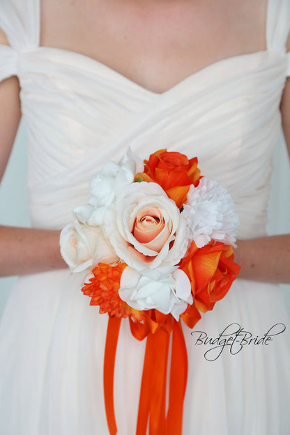 Silk Wedding Bouquet in Peach and Orange - $58.50 | Newark Collection