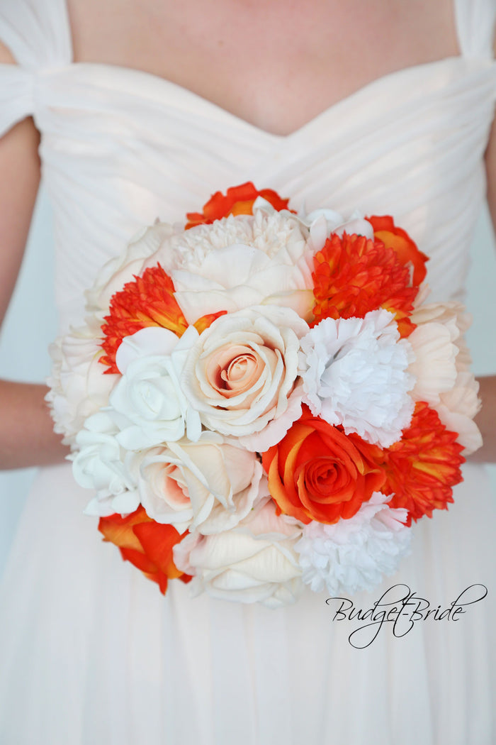 Silk Wedding Bouquet in Peach and Orange - $95.00 | Newark Collection