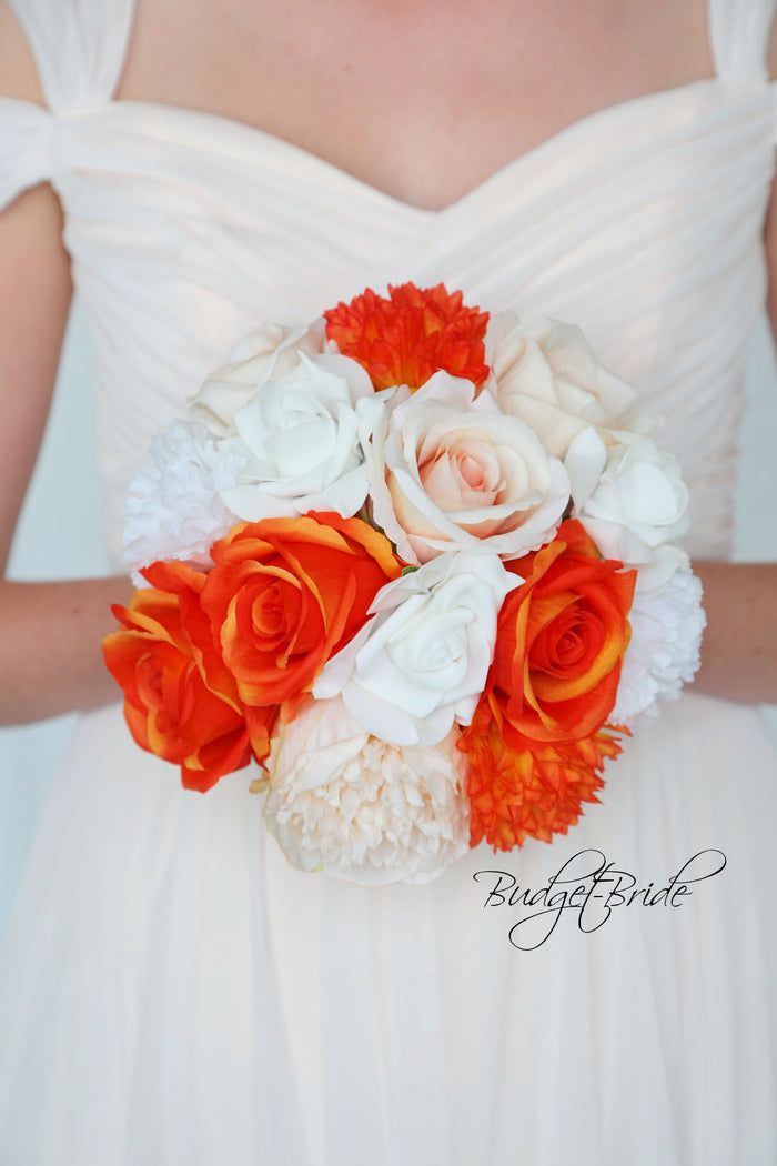 Silk Wedding Bouquet in Peach and Orange - $95.00 | Newark Collection