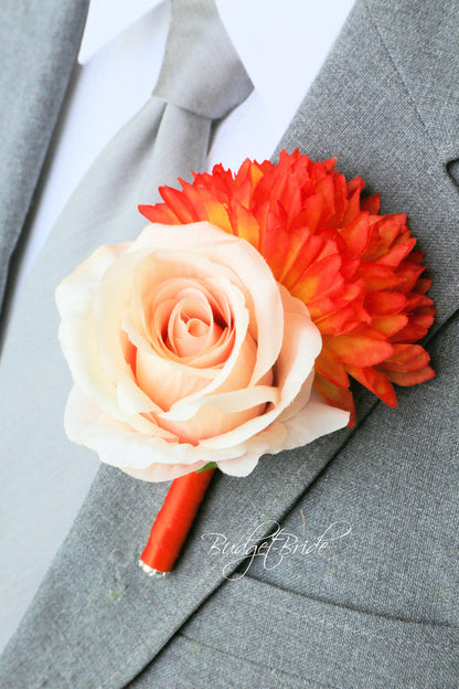 Silk Wedding Bouquet in Peach and Orange - $95.00 | Newark Collection