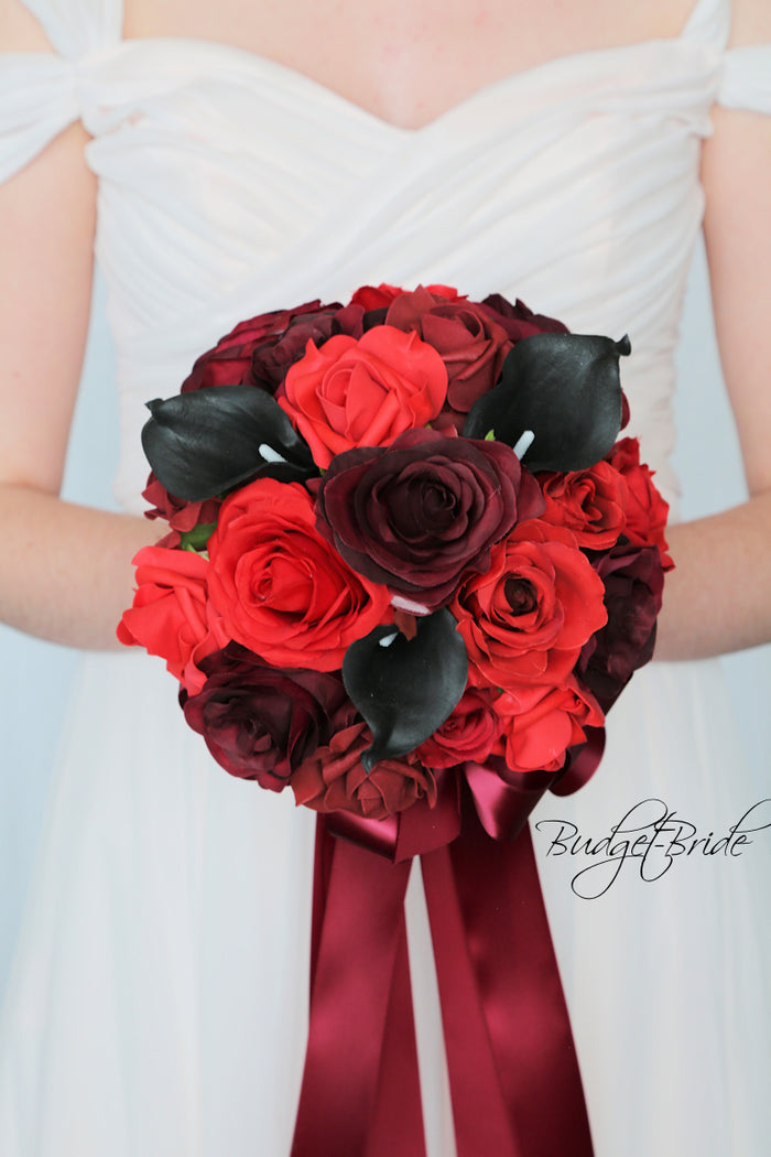 Silk Wedding Bouquet in Red and Black - $170.00 | Dease Collection