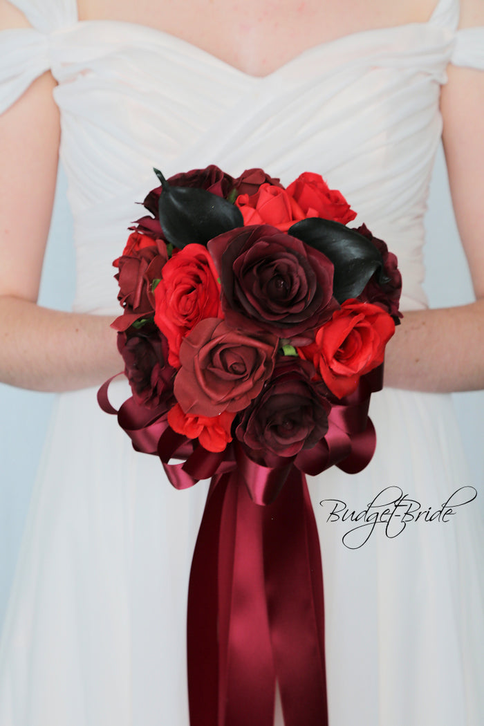 Silk Wedding Bouquet in Red and Black - $170.00 | Dease Collection