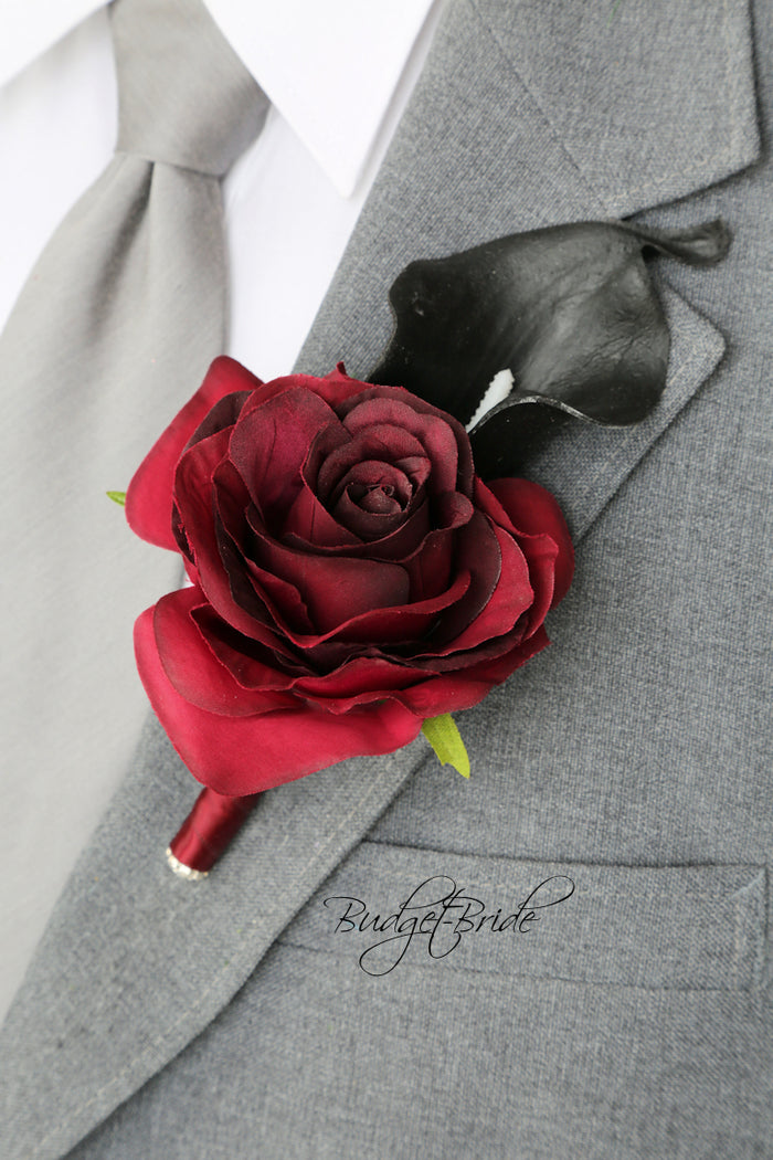 Silk Wedding Bouquet in Red and Black - $170.00 | Dease Collection