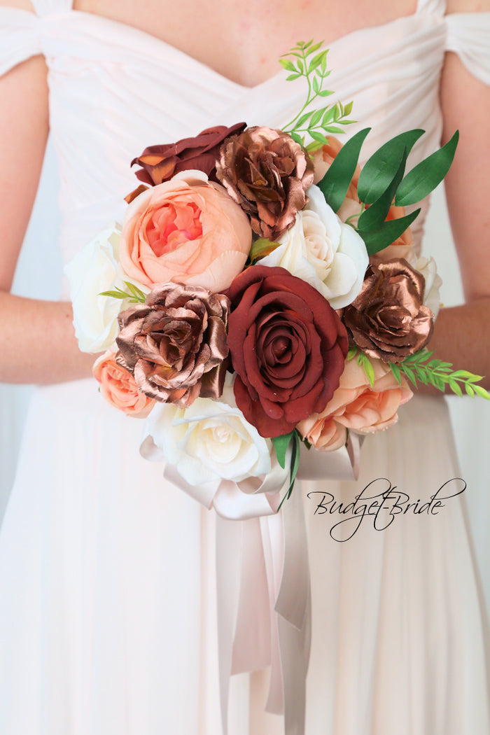 Silk Wedding Bouquet in Rust - $65.00 | Fountain