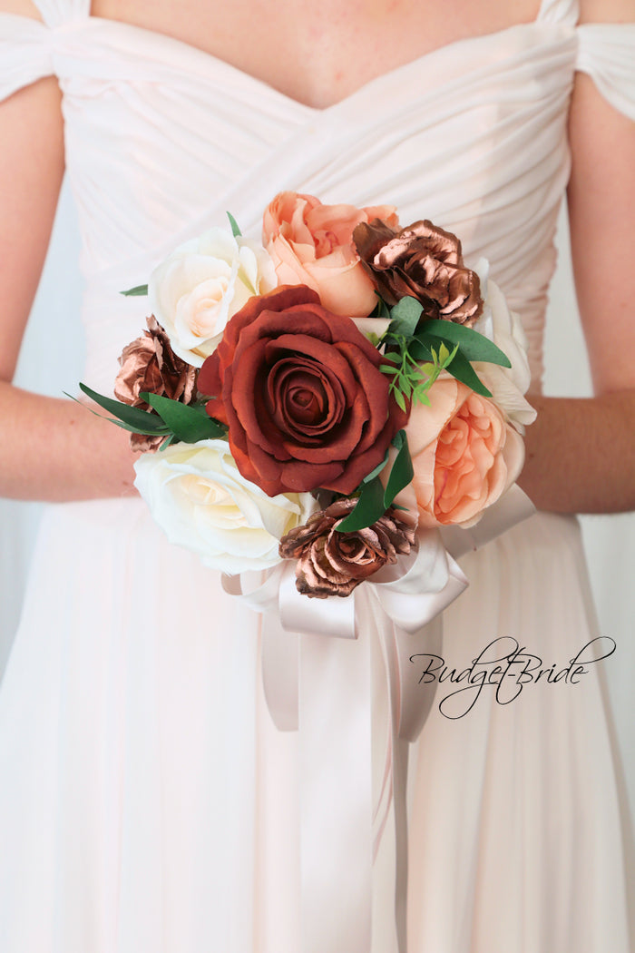 Silk Wedding Bouquet in Rust - $65.00 | Fountain