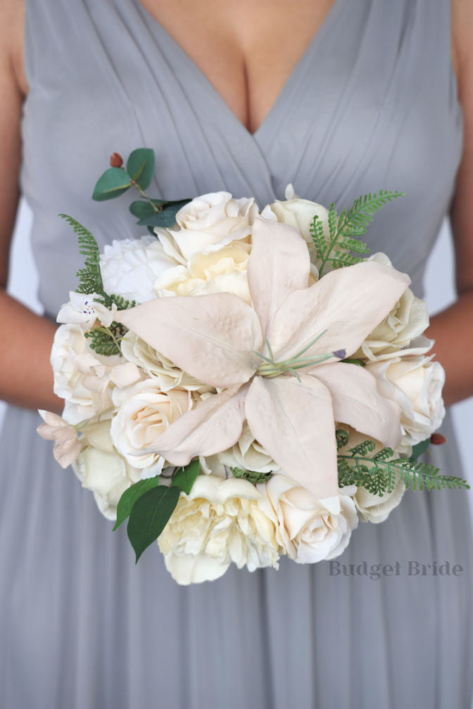 Silk Wedding Bouquet in White and Beige - $195.00 | Kimberly Collection