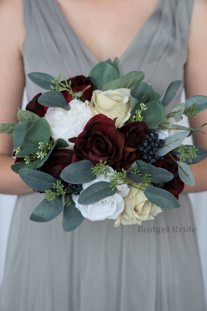 Silk Wedding Bouquet in Wine and Beige - $58.50 | Toni Collection