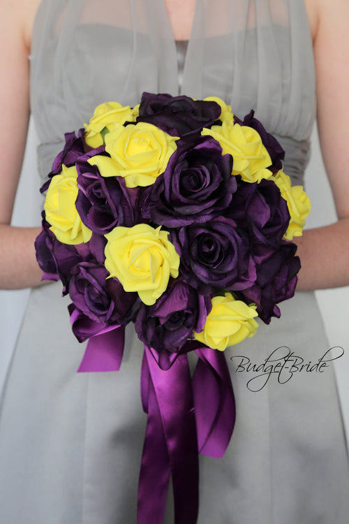 Silk Wedding Bouquet in Yellow and Plum - $170.00 | Copeland Collection