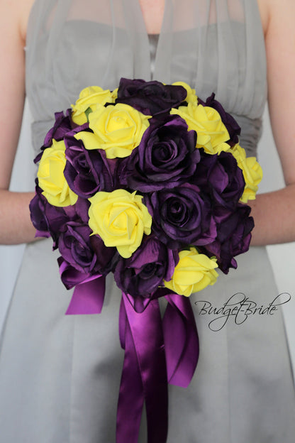 Silk Wedding Bouquet in Yellow and Plum - $170.00 | Copeland Collection