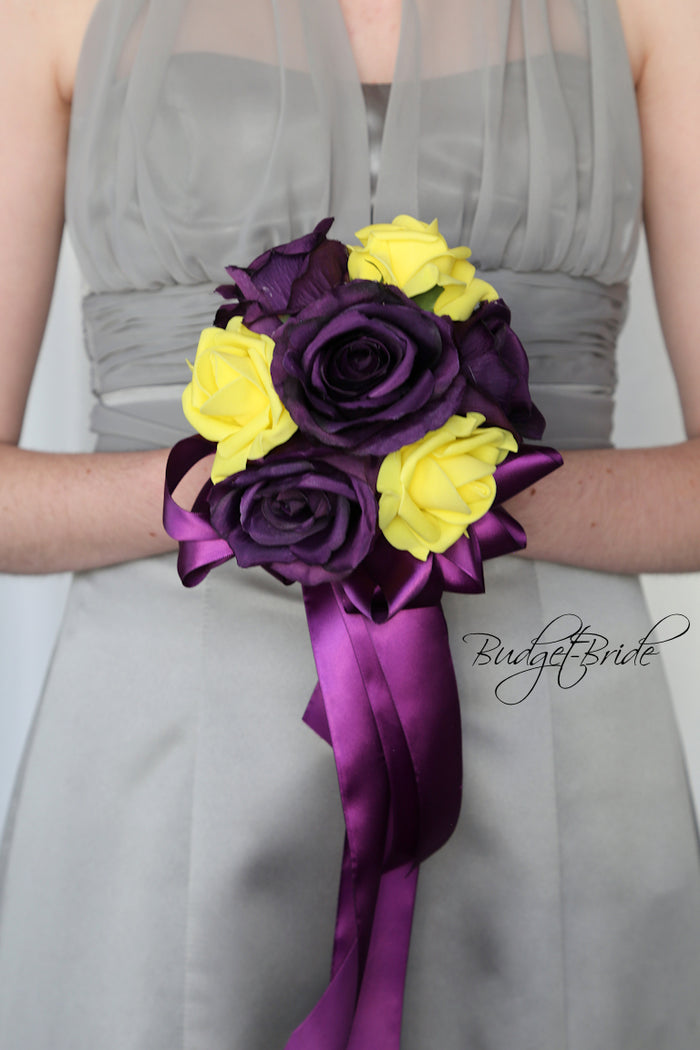 Silk Wedding Bouquet in Yellow and Plum - $170.00 | Copeland Collection