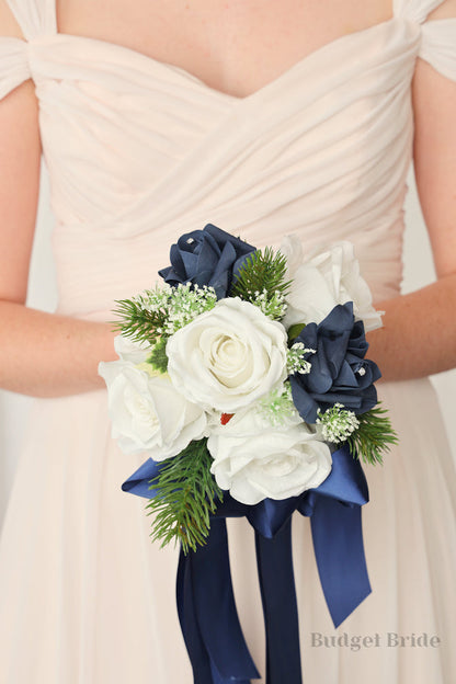 Silk Wedding Bouquet with Navy and White - $39.50 | Resin Collection