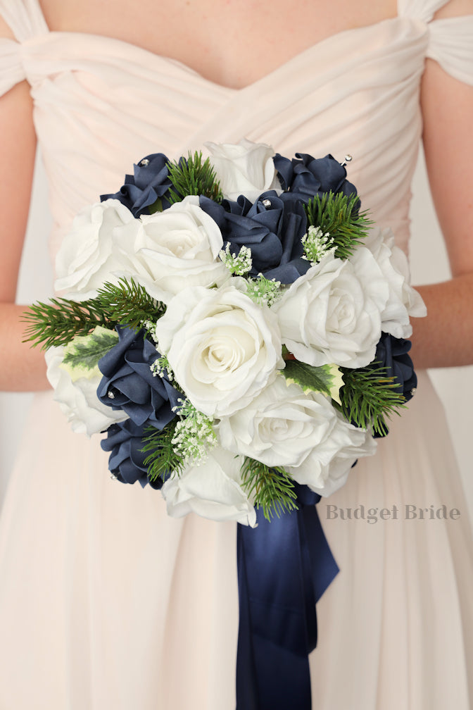 Silk Wedding Bouquet with Navy and White - $39.50 | Resin Collection