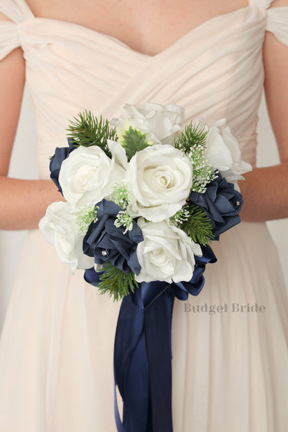 Silk Wedding Bouquet with Navy and White - $39.50 | Resin Collection