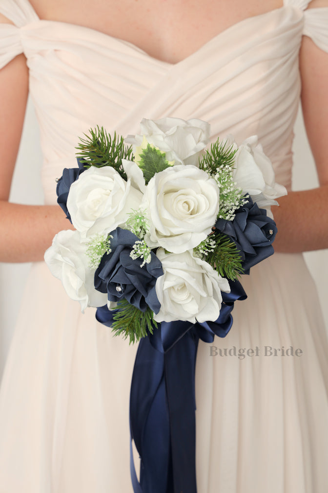 Silk Wedding Bouquet with Navy and White - $58.50 | Resin Collection