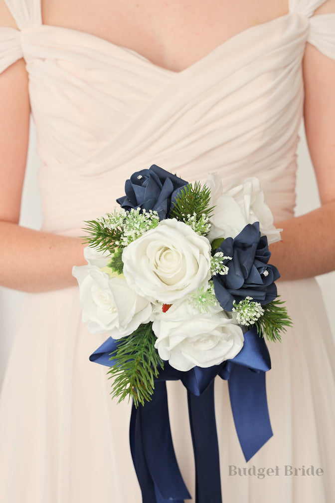 Silk Wedding Bouquet with Navy and White - $58.50 | Resin Collection