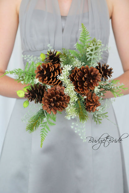 Silk Wedding Bouquet with Pine Cones - $75.00 | Pine Cone Collection