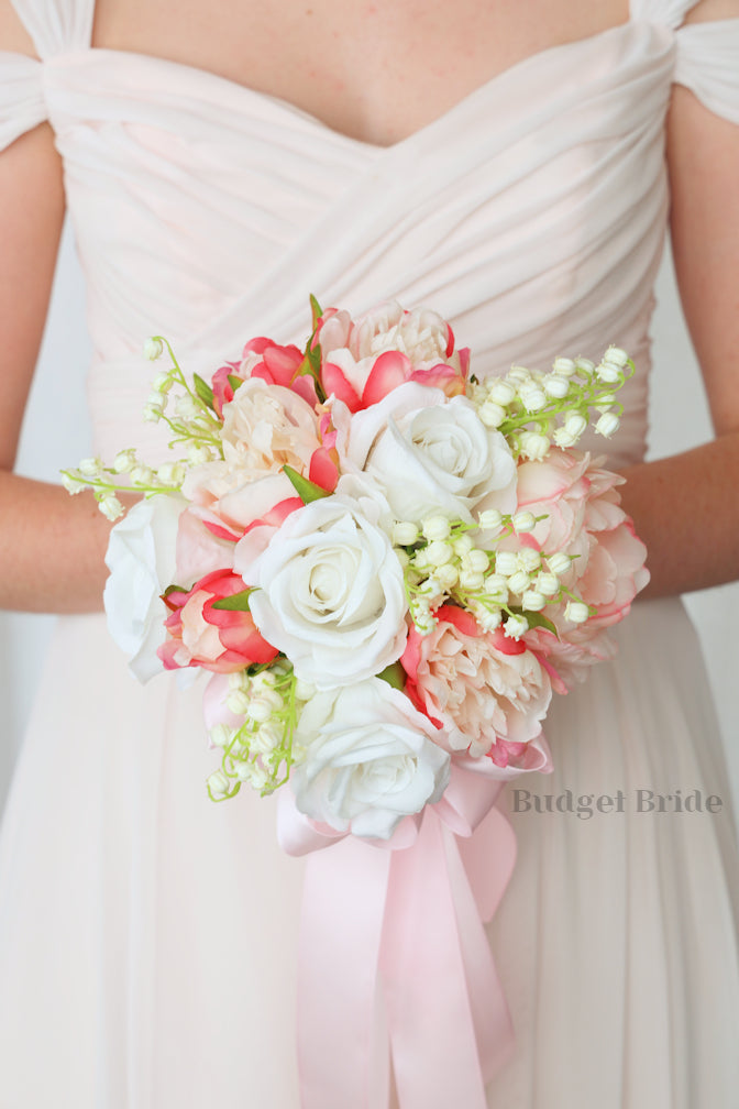 Silk Wedding Bouquet with Pink Peonies  - $39.50 | Zach Collection