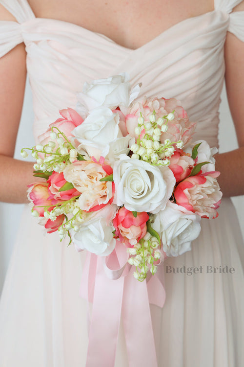 Silk Wedding Bouquet with Pink Peonies  - $95.00 | Zach Collection