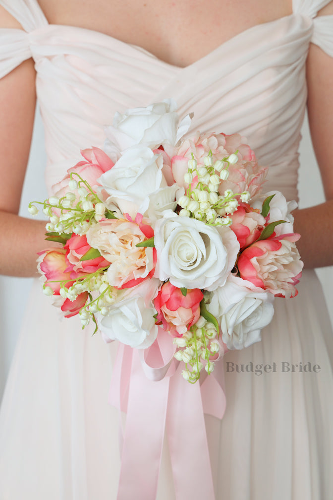 Silk Wedding Bouquet with Pink Peonies  - $95.00 | Zach Collection