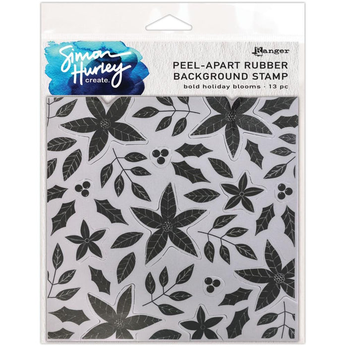 Simon Hurley - create. Cling Stamps 6"X6" - Bold Holiday Blooms. The original Simon Hurley create. background stamp! Use Peel-Apart Background Stamps to make unique backgrounds and add dimension to cards and other paper craft projects. Available at Embellish Away located in Bowmanville Ontario Canada.