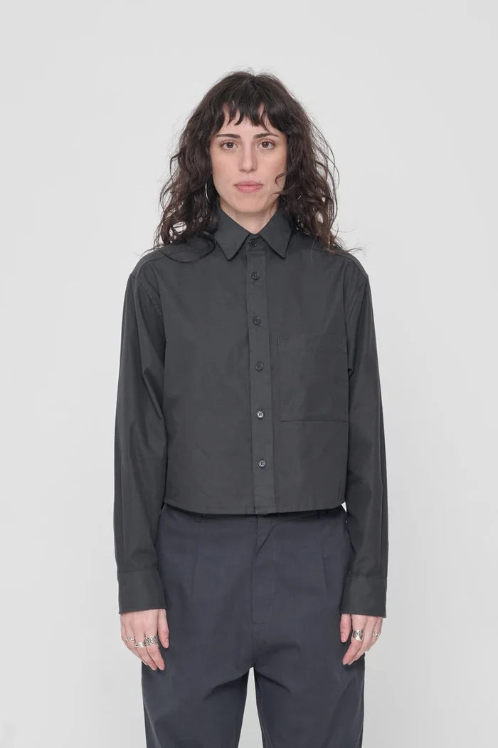 Slate Peach Fuzz Poplin Cropped Button Up