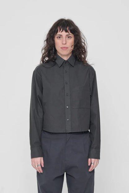 Slate Peach Fuzz Poplin Cropped Button Up