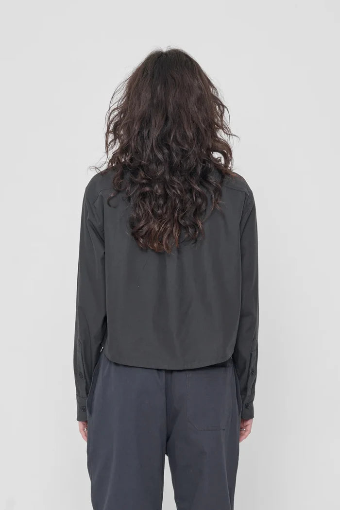 Slate Peach Fuzz Poplin Cropped Button Up