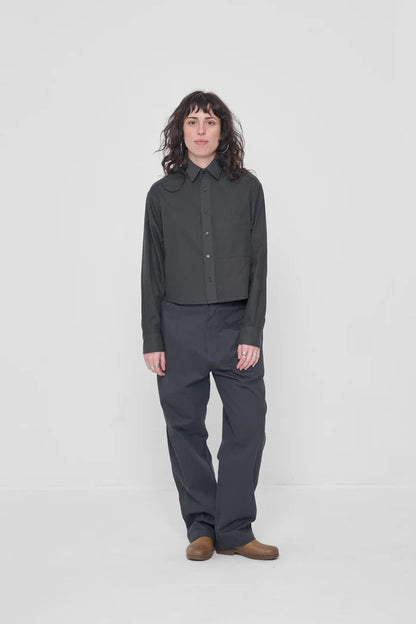 Slate Peach Fuzz Poplin Cropped Button Up