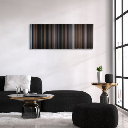 Sleepless in Seattle color palette canvas above a black sofa with a gold-topped table