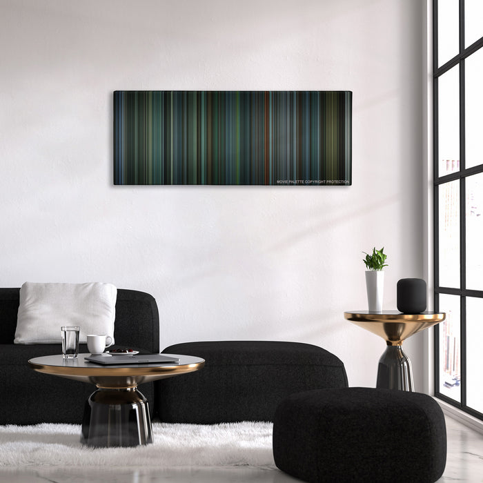Snatch color palette canvas above a black sofa with a gold-topped table