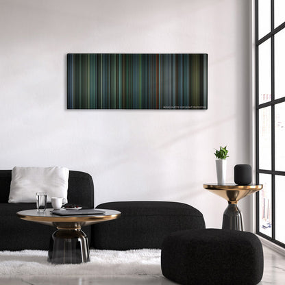 Snatch color palette canvas above a black sofa with a gold-topped table